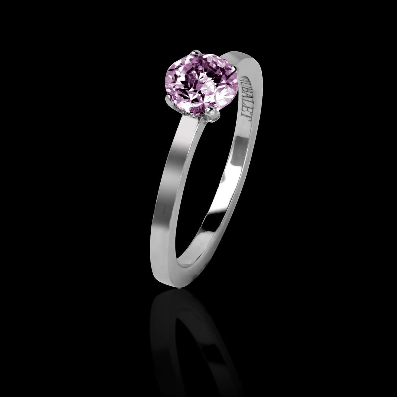 Bague solitaire Saphir Rose Rond - Or Blanc - Bague Judith Solo - Jaubalet